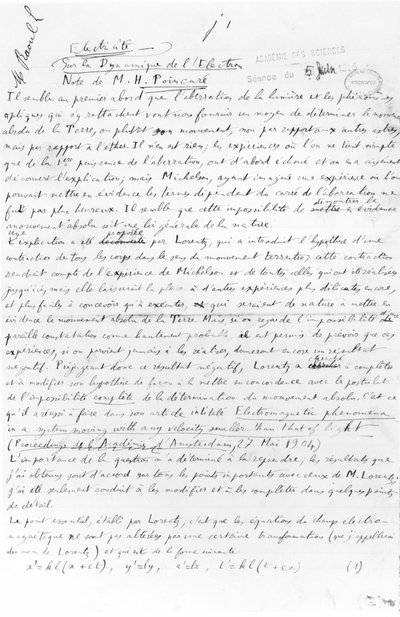 Manuscript over elektrondynamica, 5 juni 1905 door Henri Poincare